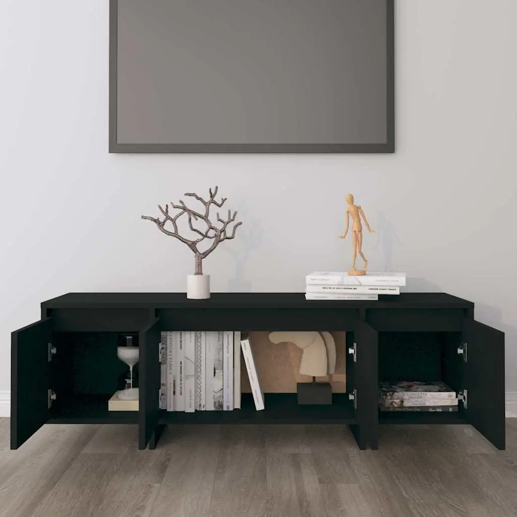 TV Cabinet Black 4-Door Lowboard Living Room Storage Entertainment Unit