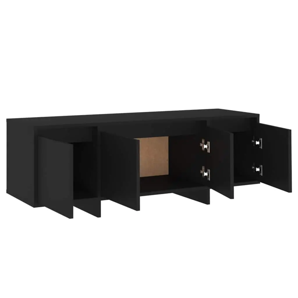 TV Cabinet Black 4-Door Lowboard Living Room Storage Entertainment Unit