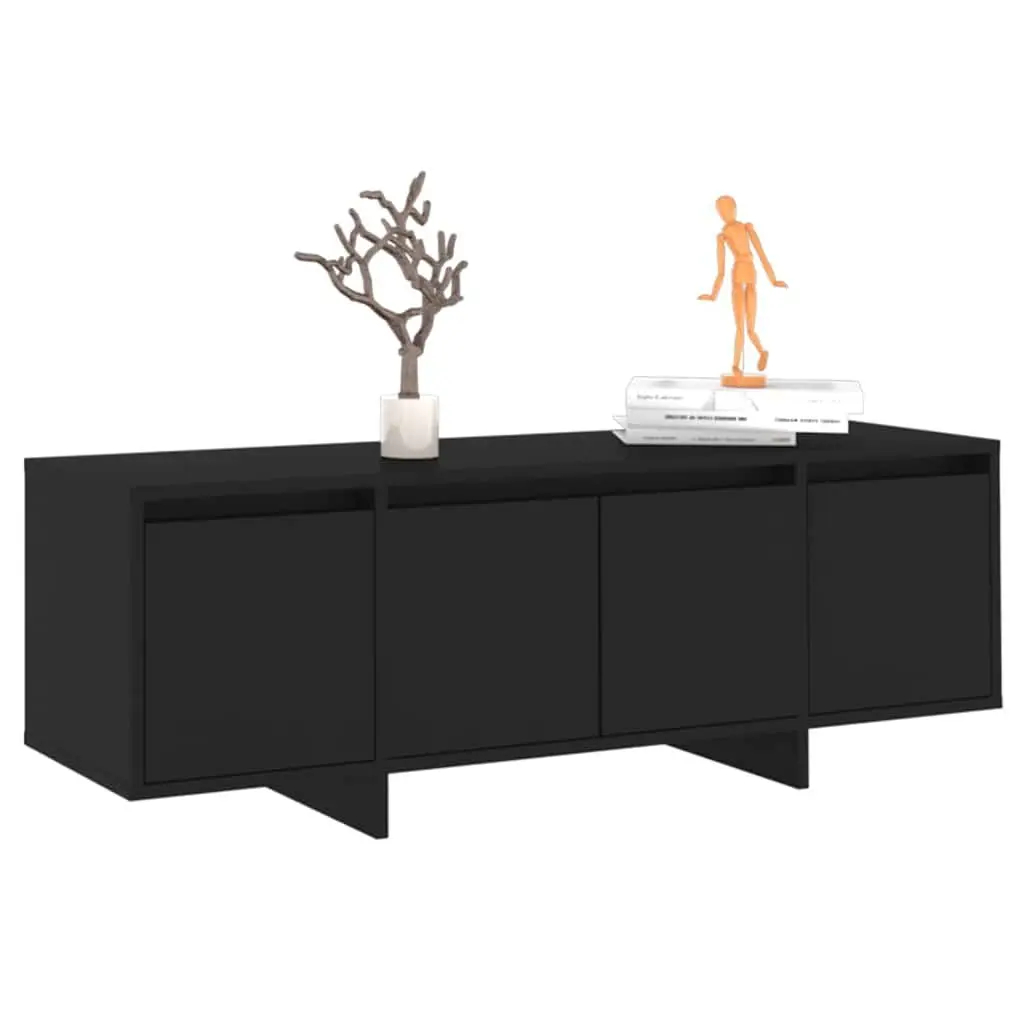 TV Cabinet Black 4-Door Lowboard Living Room Storage Entertainment Unit