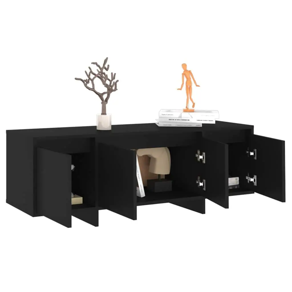 TV Cabinet Black 4-Door Lowboard Living Room Storage Entertainment Unit