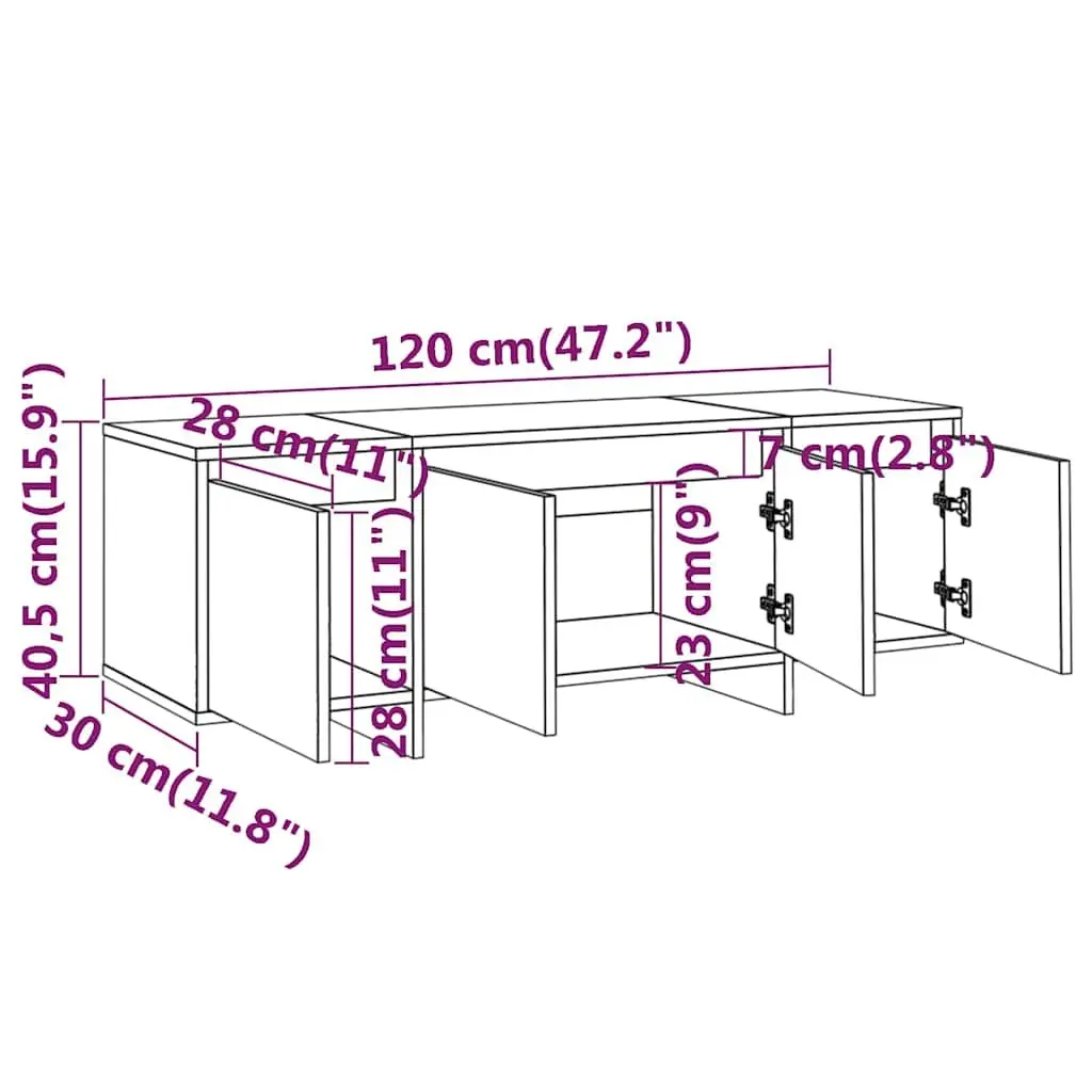 TV Cabinet Black 4-Door Lowboard Living Room Storage Entertainment Unit