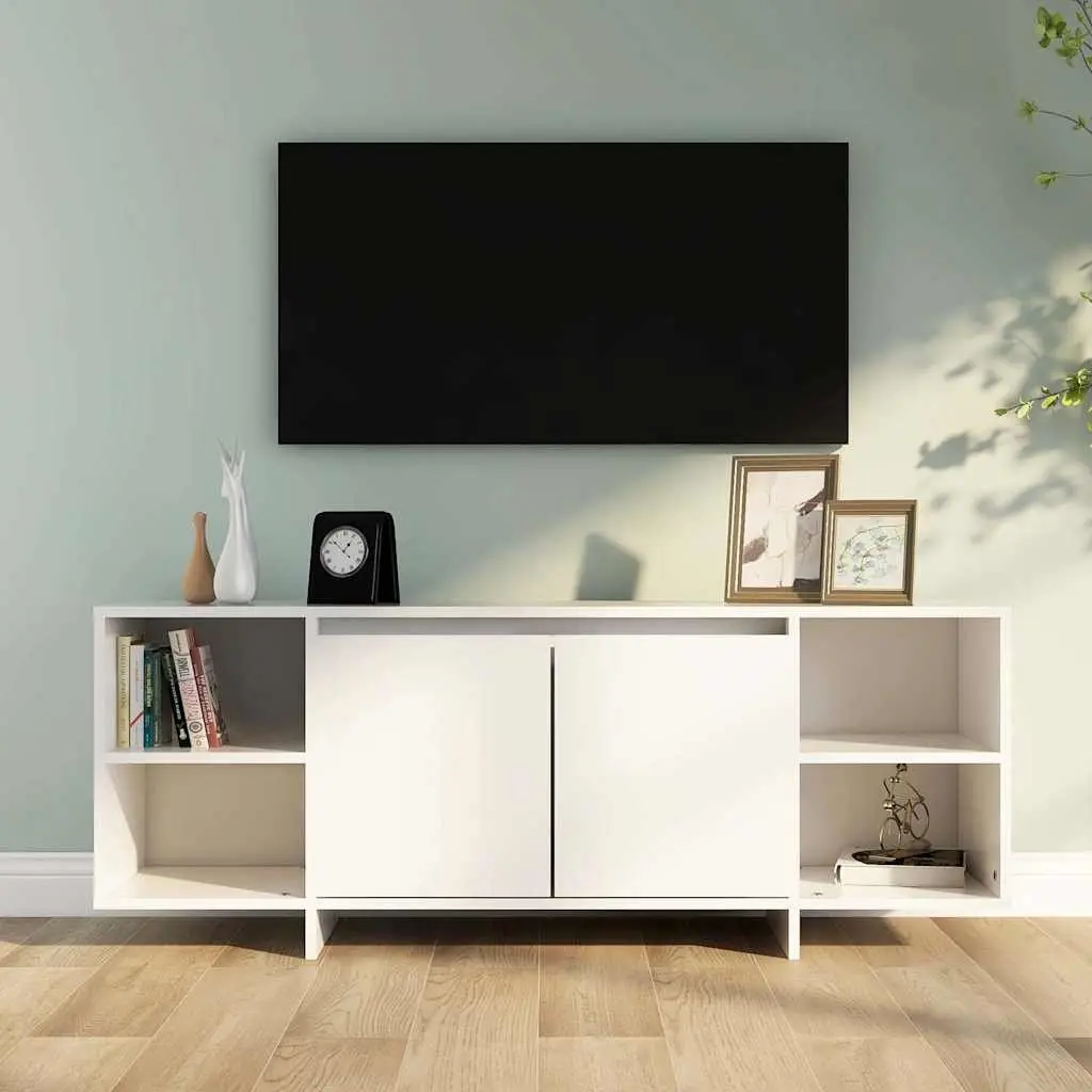 White TV Cabinet with Storage and Shelves