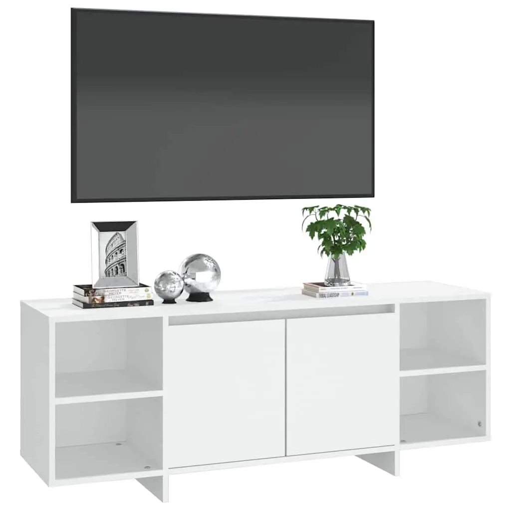 White TV Cabinet with Storage and Shelves