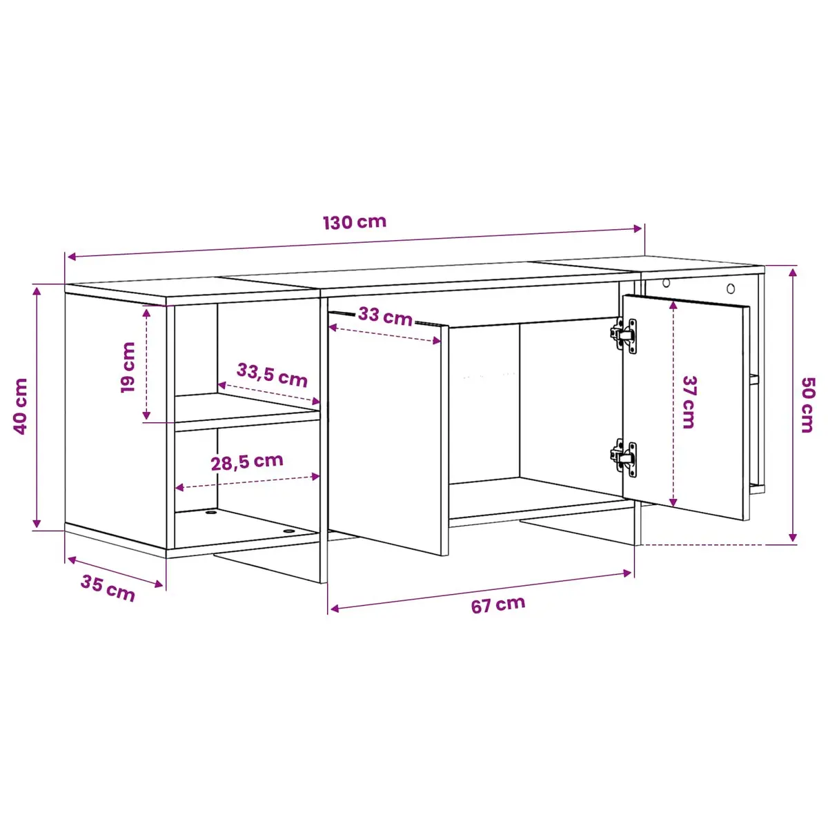 White TV Cabinet with Storage and Shelves