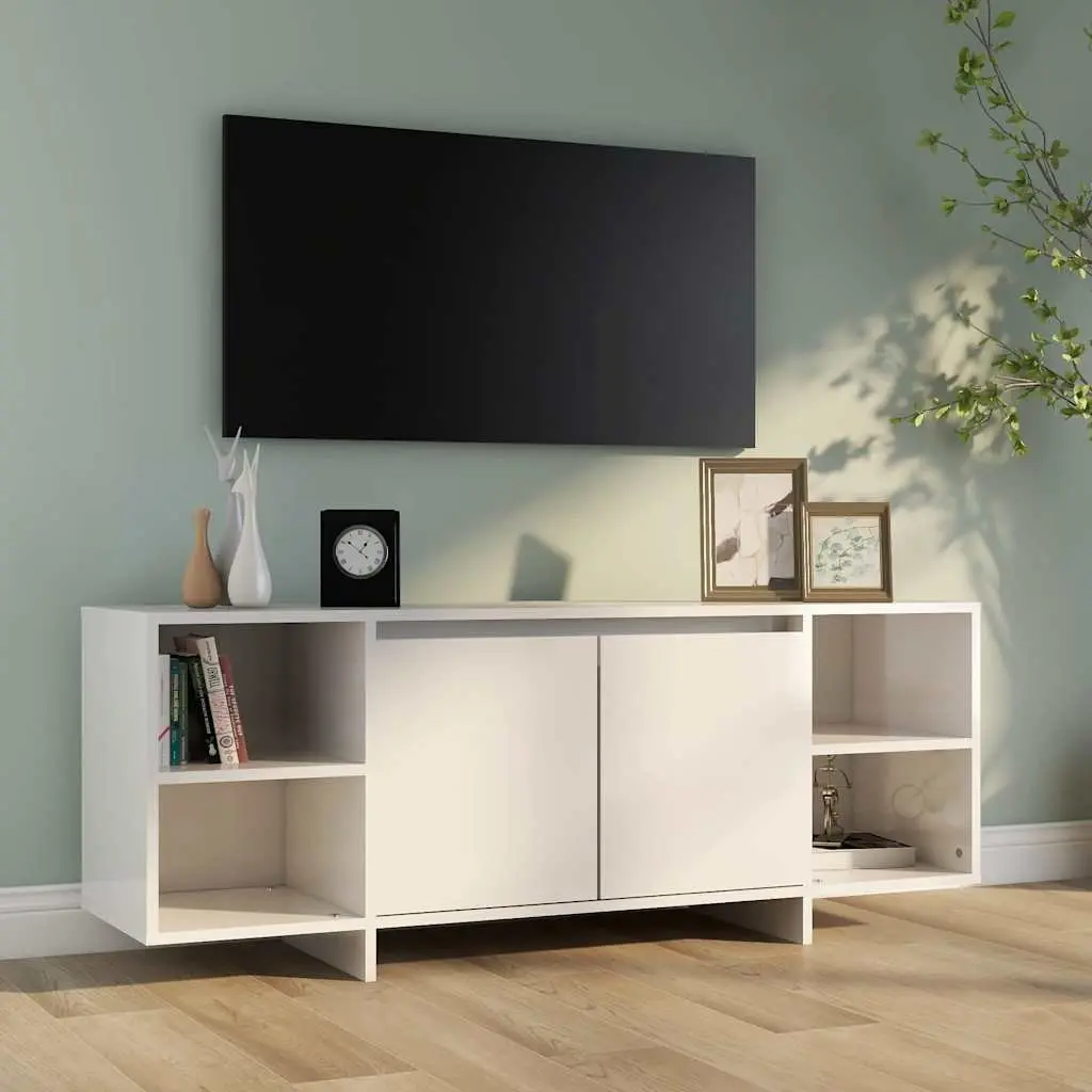TV Cabinet White High Gloss Living Room 130x35x50cm Storage Lowboard Entertainment Unit