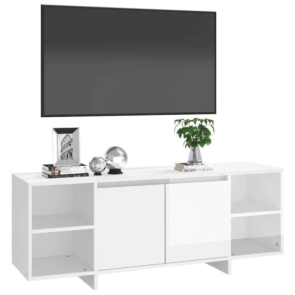 TV Cabinet White High Gloss Living Room 130x35x50cm Storage Lowboard Entertainment Unit