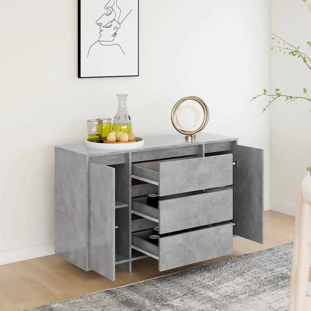 Sideboard Cabinet with 3 Drawers 2 Doors Grey Storage Furniture Engineered Wood