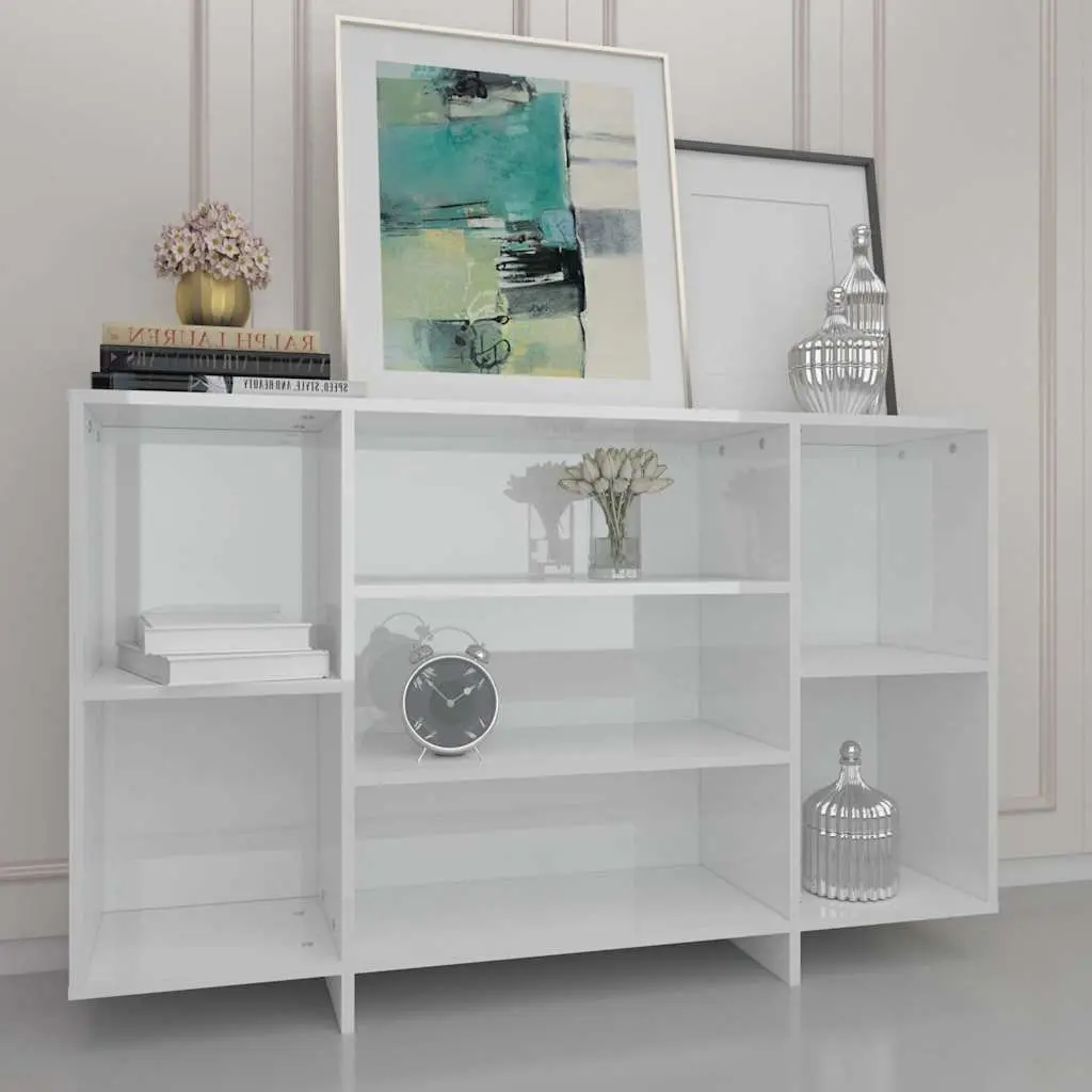 White High Gloss Sideboard 4 Shelf Storage Cabinet Modern Cupboard Furniture