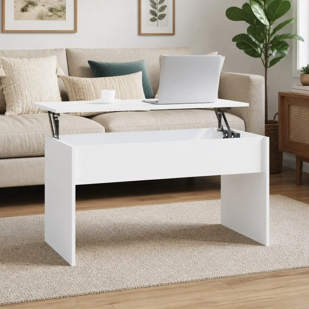 Coffee Table Living Room White Lift Top Storage Compartment 102 x 50.5 x 52.5 cm