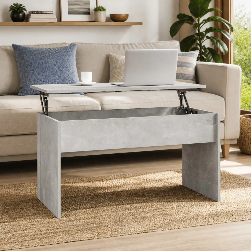Grey Lift-Top Coffee Table with Storage