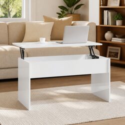 Coffee Table Specifications: White Lift Top Storage Design 102cm