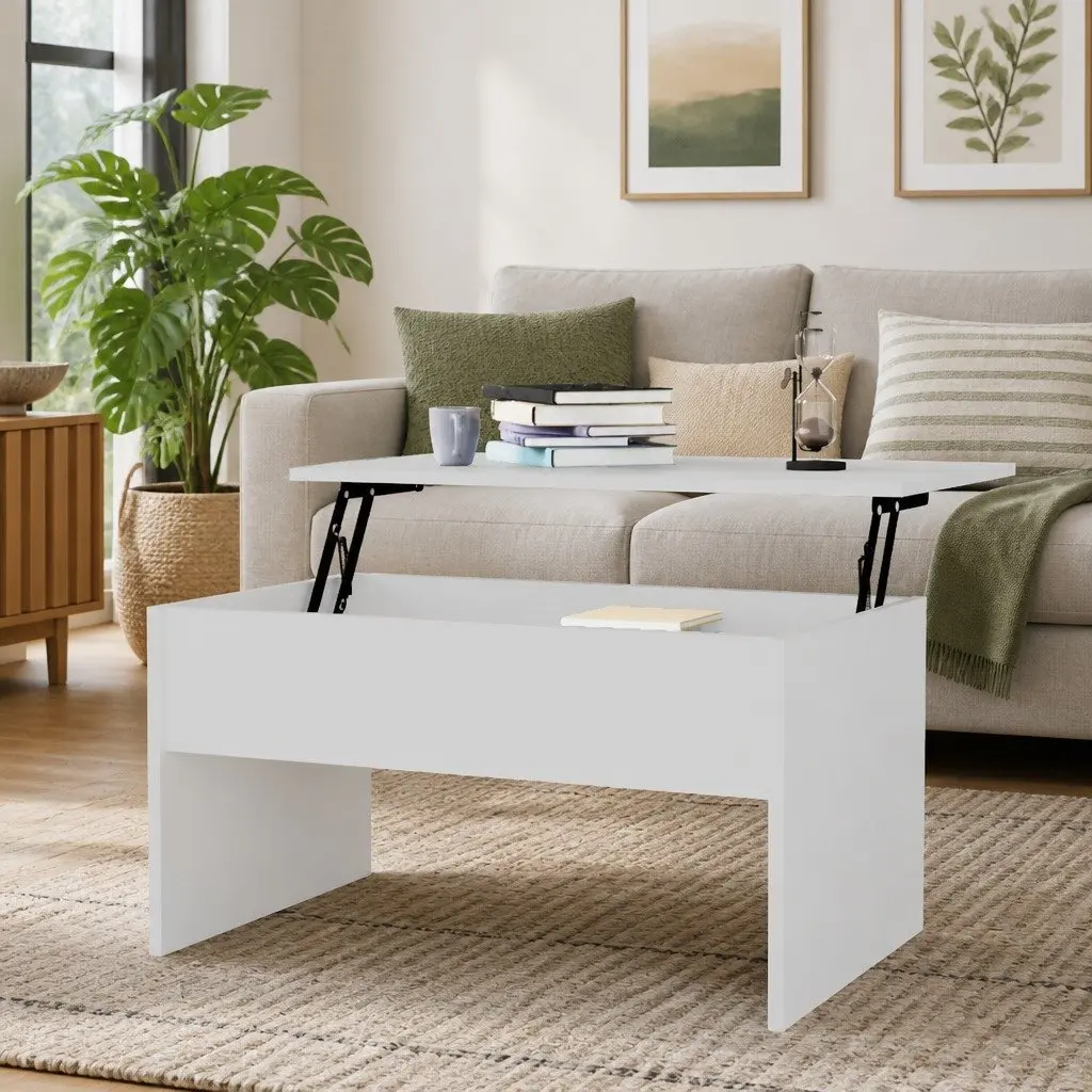 Coffee Table Living Room White Lift Top Hidden Storage Engineered Wood