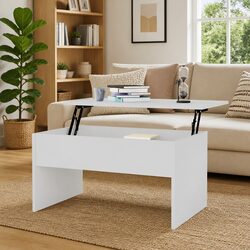 Coffee Table Lift-Top Storage White Engineered Wood Modern Living Room Furniture