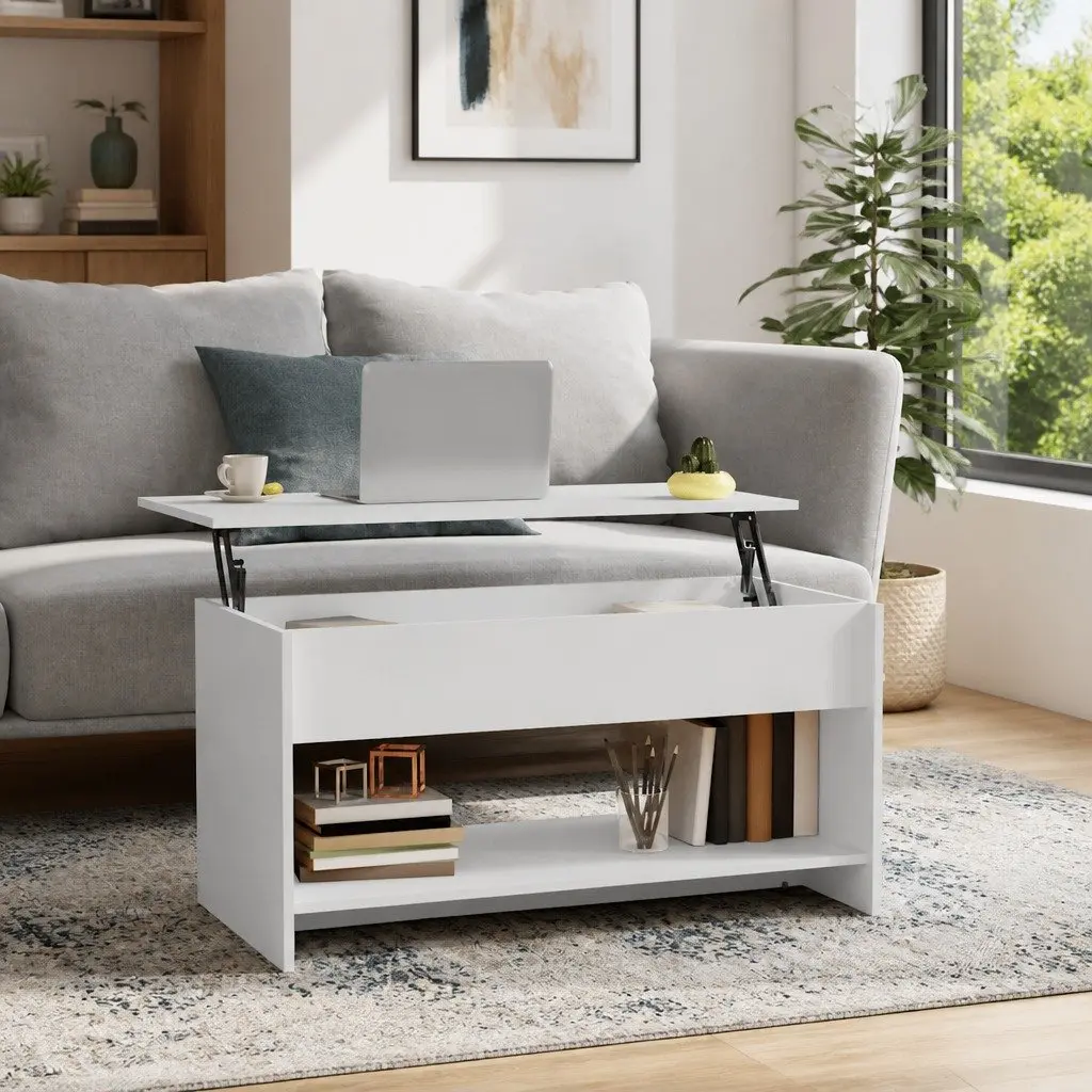 Coffee Table Living Room White Adjustable Height Lift Top Storage Compartment
