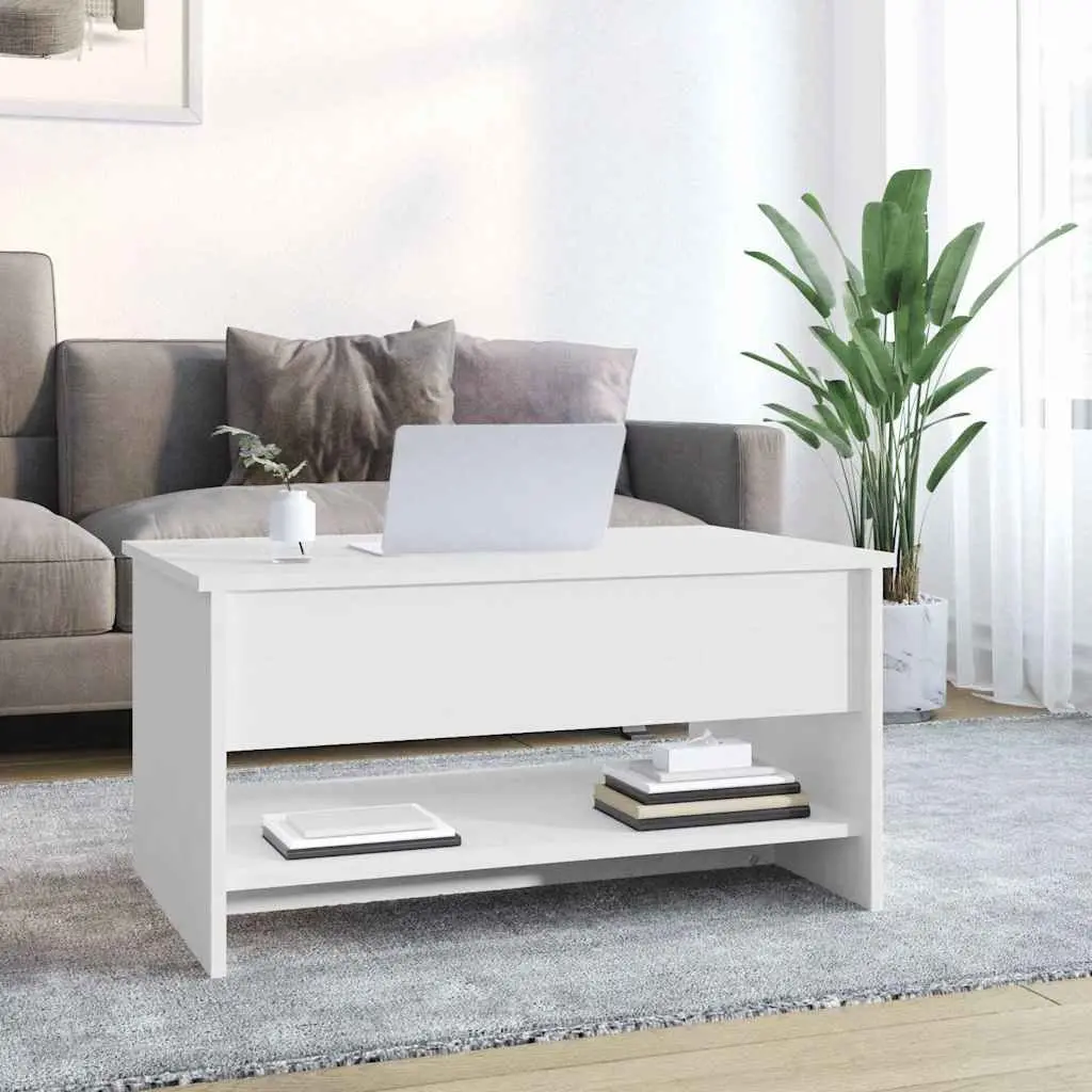 Coffee Table White Accent Living Room Furniture with Hidden Storage Compartment