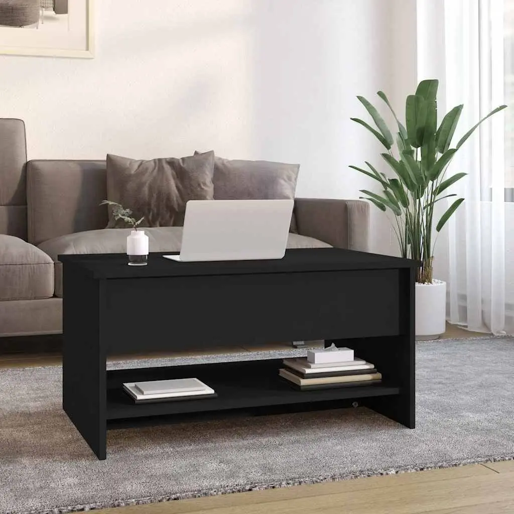 Adjustable Black Coffee Table with Hidden Storage