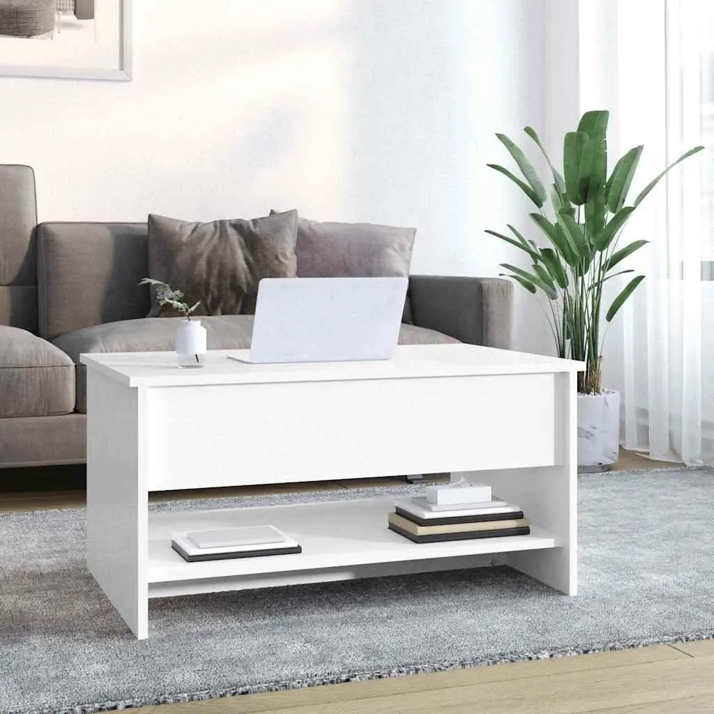 Coffee Table Living Room White High Gloss Lift Top Storage Compartment