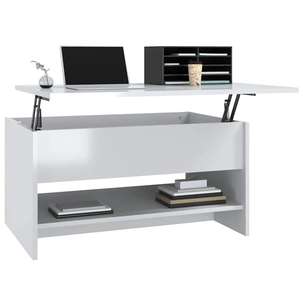 Coffee Table Living Room White High Gloss Lift Top Storage Compartment