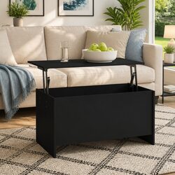 Coffee Table Black Lift-Top Storage Design Living Room Furniture Engineered Wood
