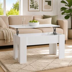 Lift Top Coffee Table White Modern Living Room Storage Furniture Engineered Wood