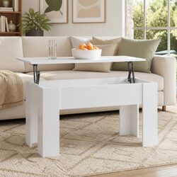 White High Gloss Lift Top Coffee Table: 101L x 49W x 52H cm