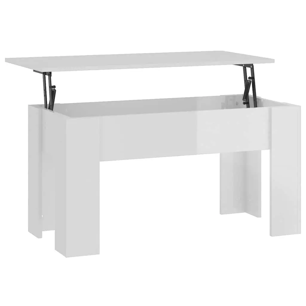 Lift Top Coffee Table for Living Room White High Gloss Engineered Wood