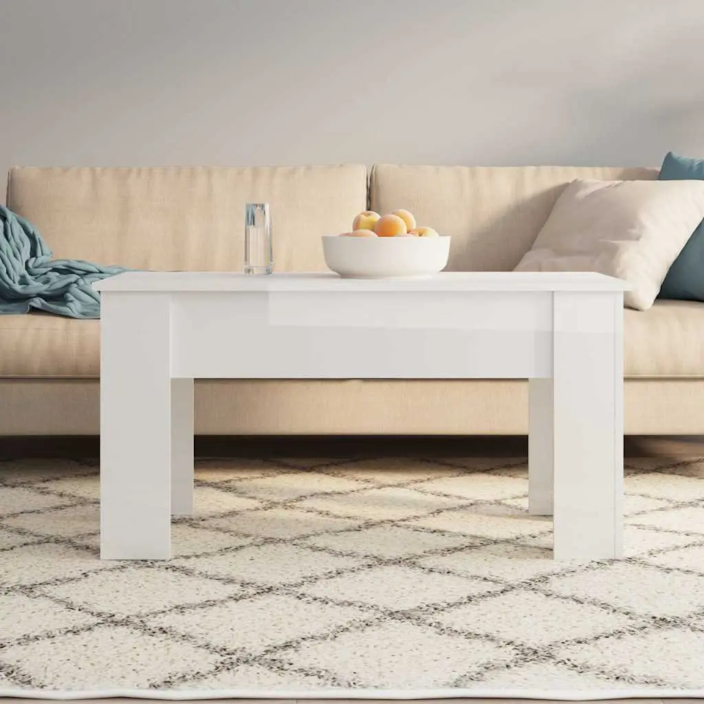 Lift Top Coffee Table for Living Room White High Gloss Engineered Wood