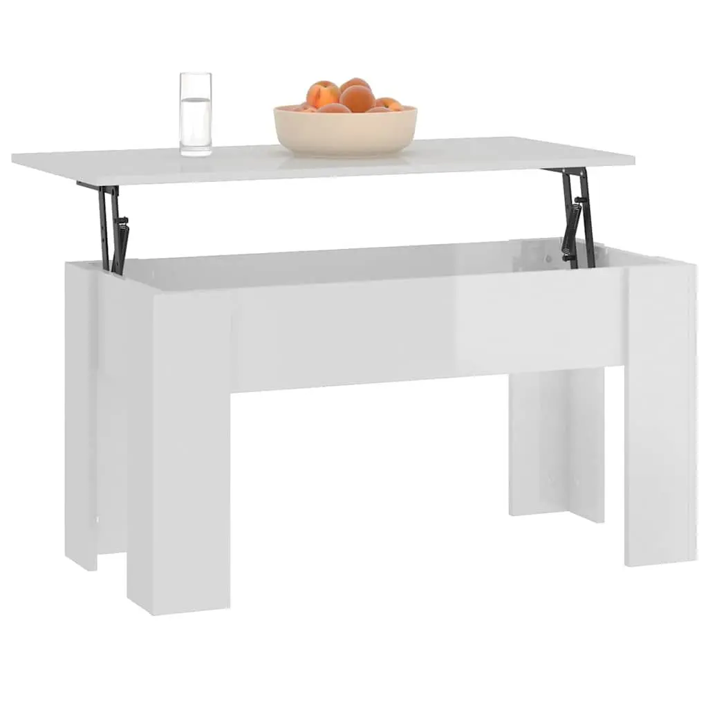 Lift Top Coffee Table for Living Room White High Gloss Engineered Wood