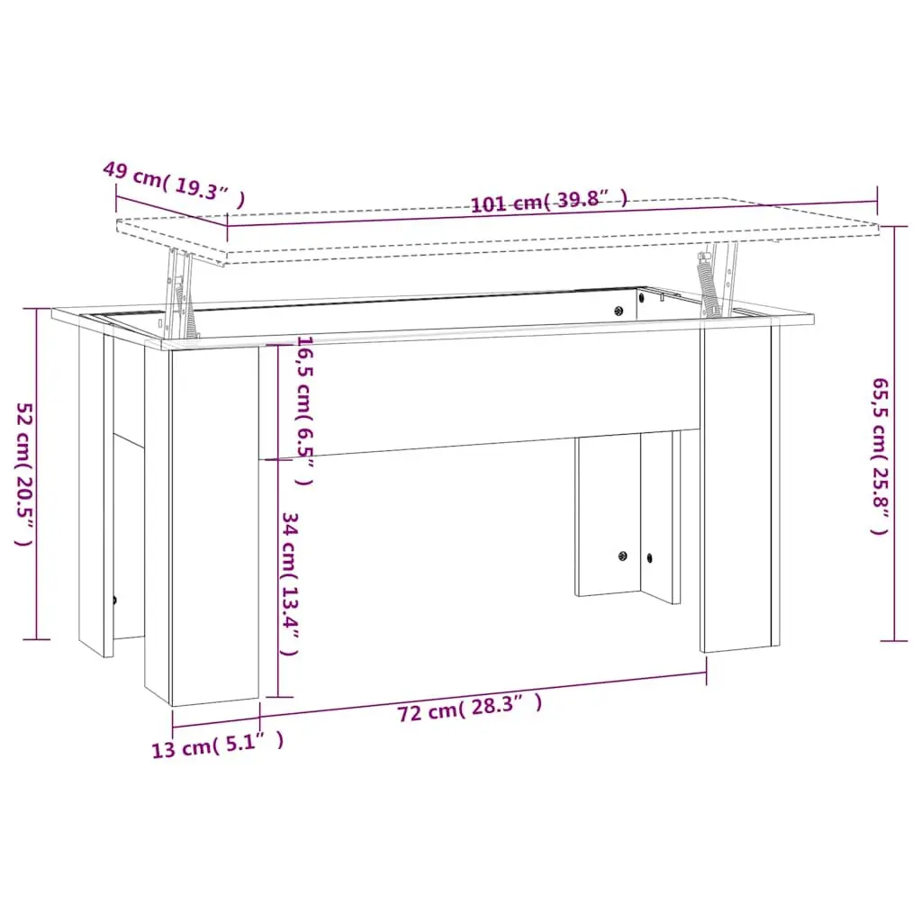 Lift Top Coffee Table for Living Room White High Gloss Engineered Wood