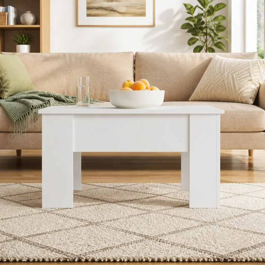 Coffee Table Lift-Top White Modern Living Room 79L x 49W x 41H cm