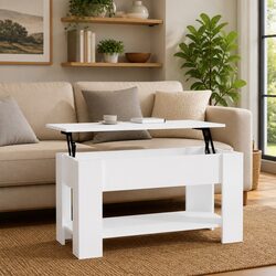 Engineered Wood White Coffee Table, 101x49x52 cm