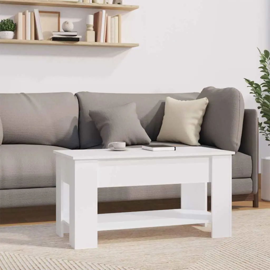 Engineered Wood White Coffee Table, 101x49x52 cm
