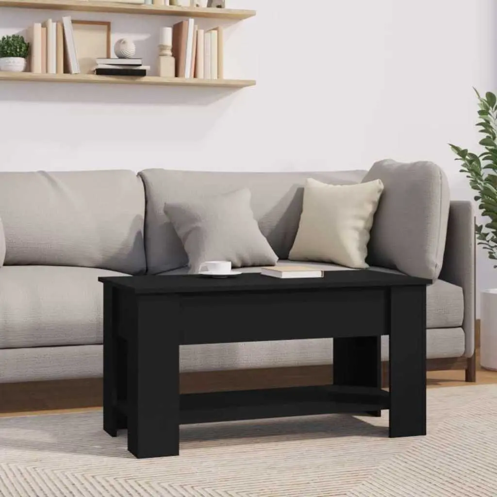 Coffee Table Lift-Top Black Storage Compartment Engineered Wood Living Room