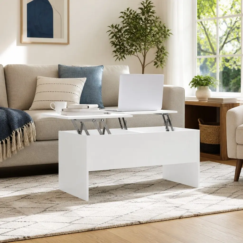 Coffee Table in White Engineered Wood, 102L x 50.5W cm