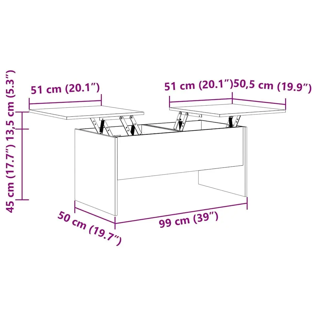 Coffee Table Grey with Storage Compartments Lift-Top Design Engineered Wood