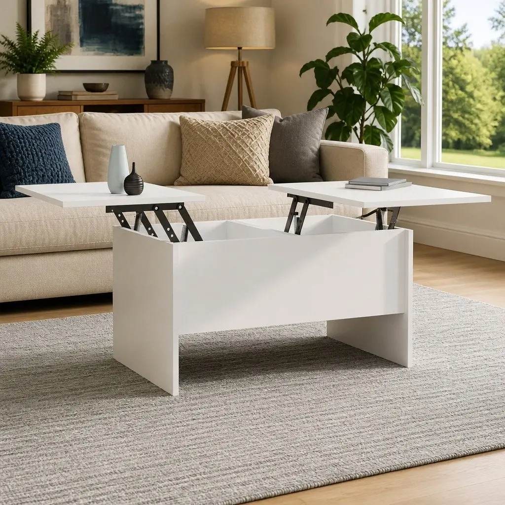 Coffee Table for Living Room White Lift Top Storage Compartments 80 x 50 x 42.5 cm