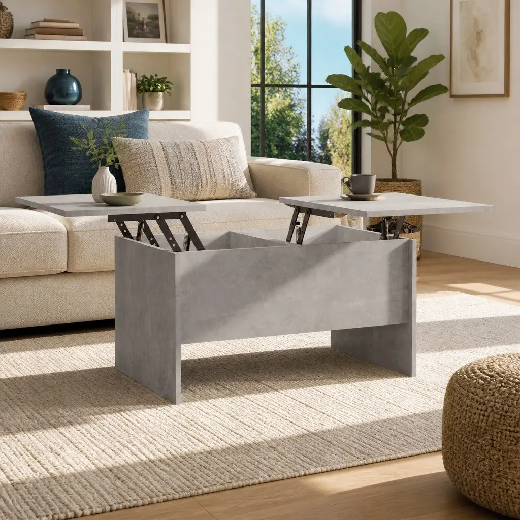 Coffee Table Grey Engineered Wood Hidden Storage Compartments Adjustable
