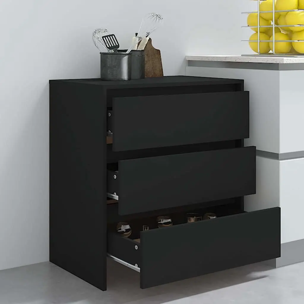 Sideboard Cabinet Black 3 Drawer Storage Buffet Furniture 70 x 41 x 75 cm Engineered Wood