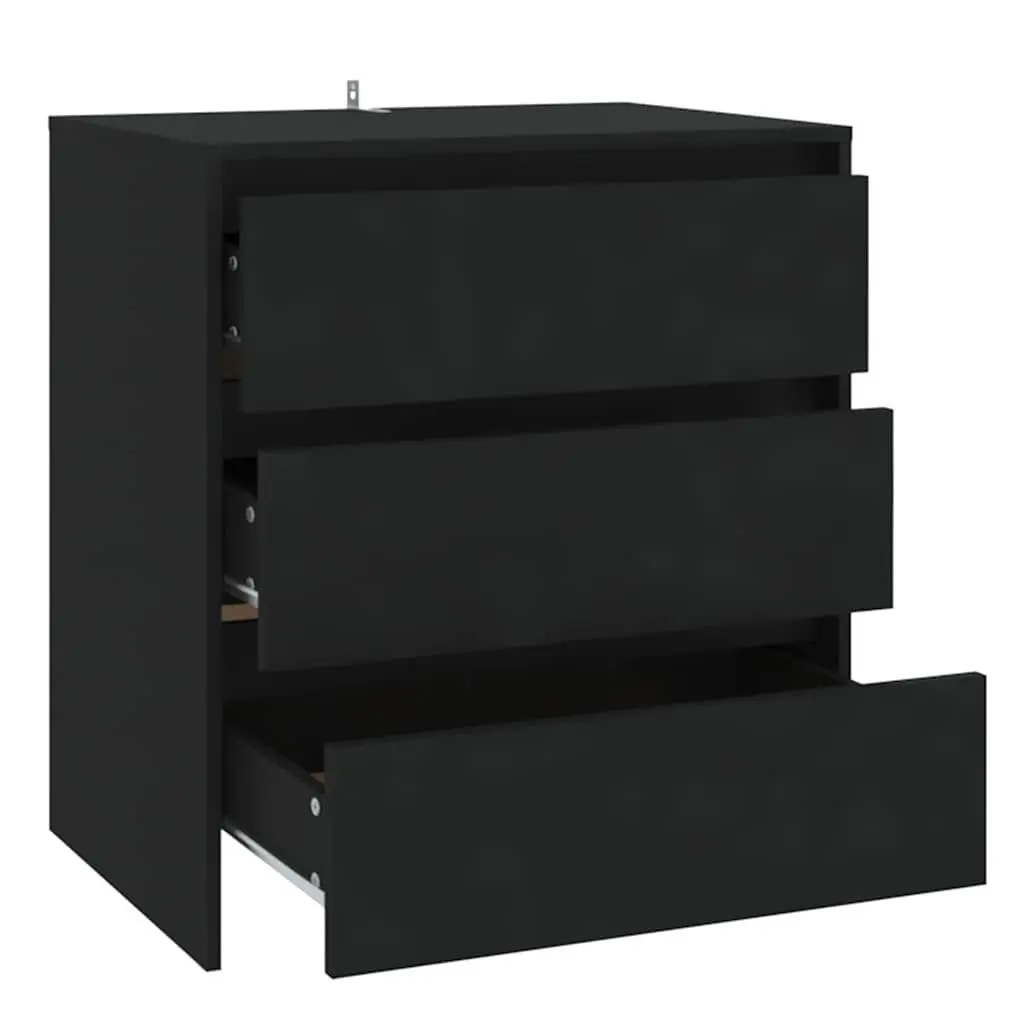Sideboard Cabinet Black 3 Drawer Storage Buffet Furniture 70 x 41 x 75 cm Engineered Wood