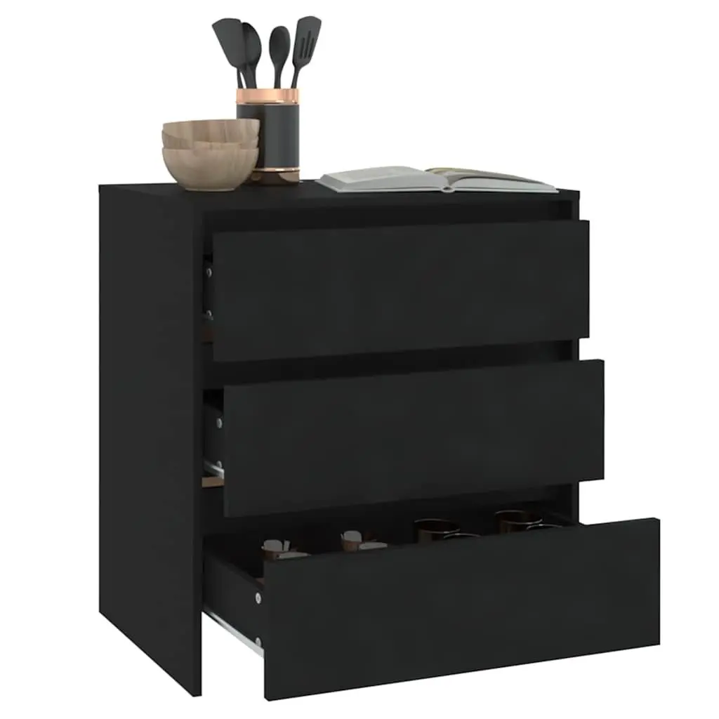 Sideboard Cabinet Black 3 Drawer Storage Buffet Furniture 70 x 41 x 75 cm Engineered Wood