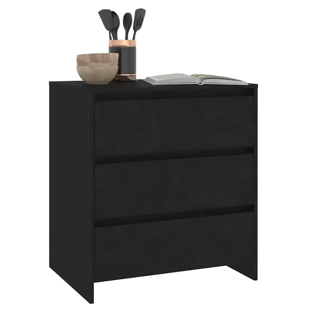 Sideboard Cabinet Black 3 Drawer Storage Buffet Furniture 70 x 41 x 75 cm Engineered Wood