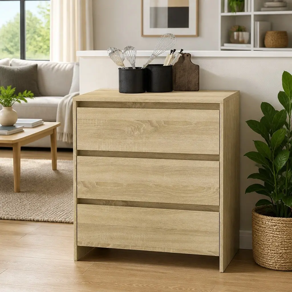 Sideboard for Living Room 70W x 41D x 75H cm Brown with 3 Drawers
