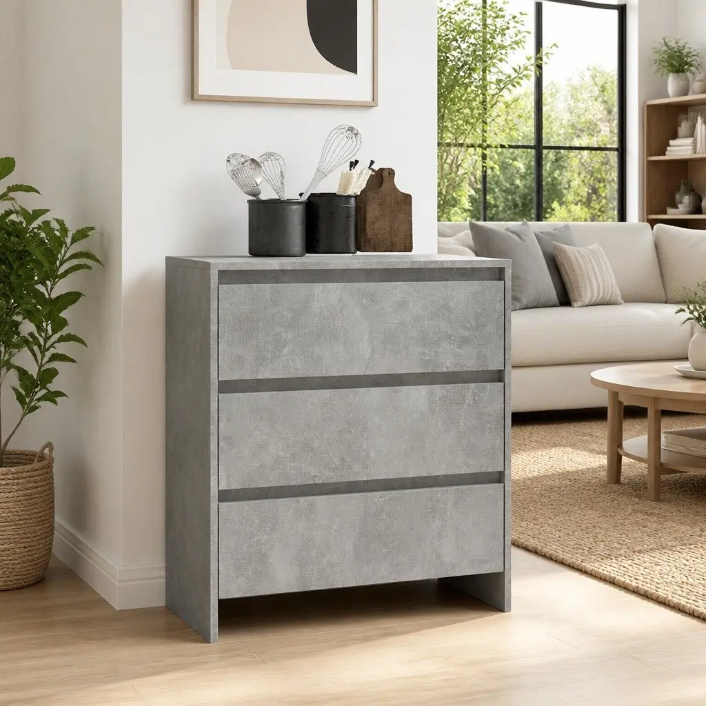 Sideboard for Home 70x41x75cm Grey Storage Cabinet with 3 Drawers Engineered Wood