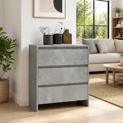 Grey Sideboard 70x41x75cm: Engineered Wood with 3 Drawers