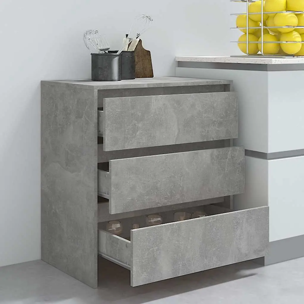Sideboard for Home 70x41x75cm Grey Storage Cabinet with 3 Drawers Engineered Wood