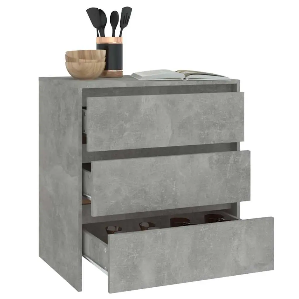 Sideboard for Home 70x41x75cm Grey Storage Cabinet with 3 Drawers Engineered Wood