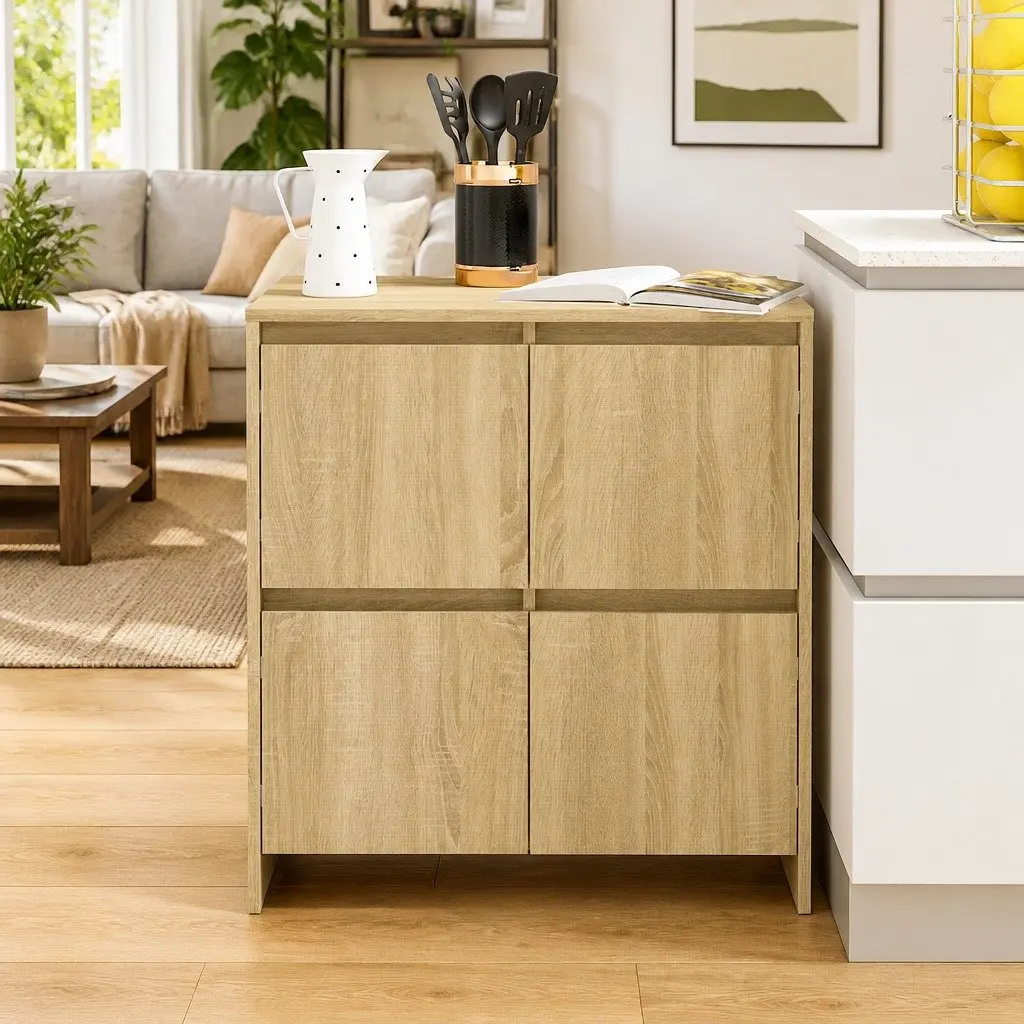 4-Door Minimalist Brown Sideboard Storage Cabinet