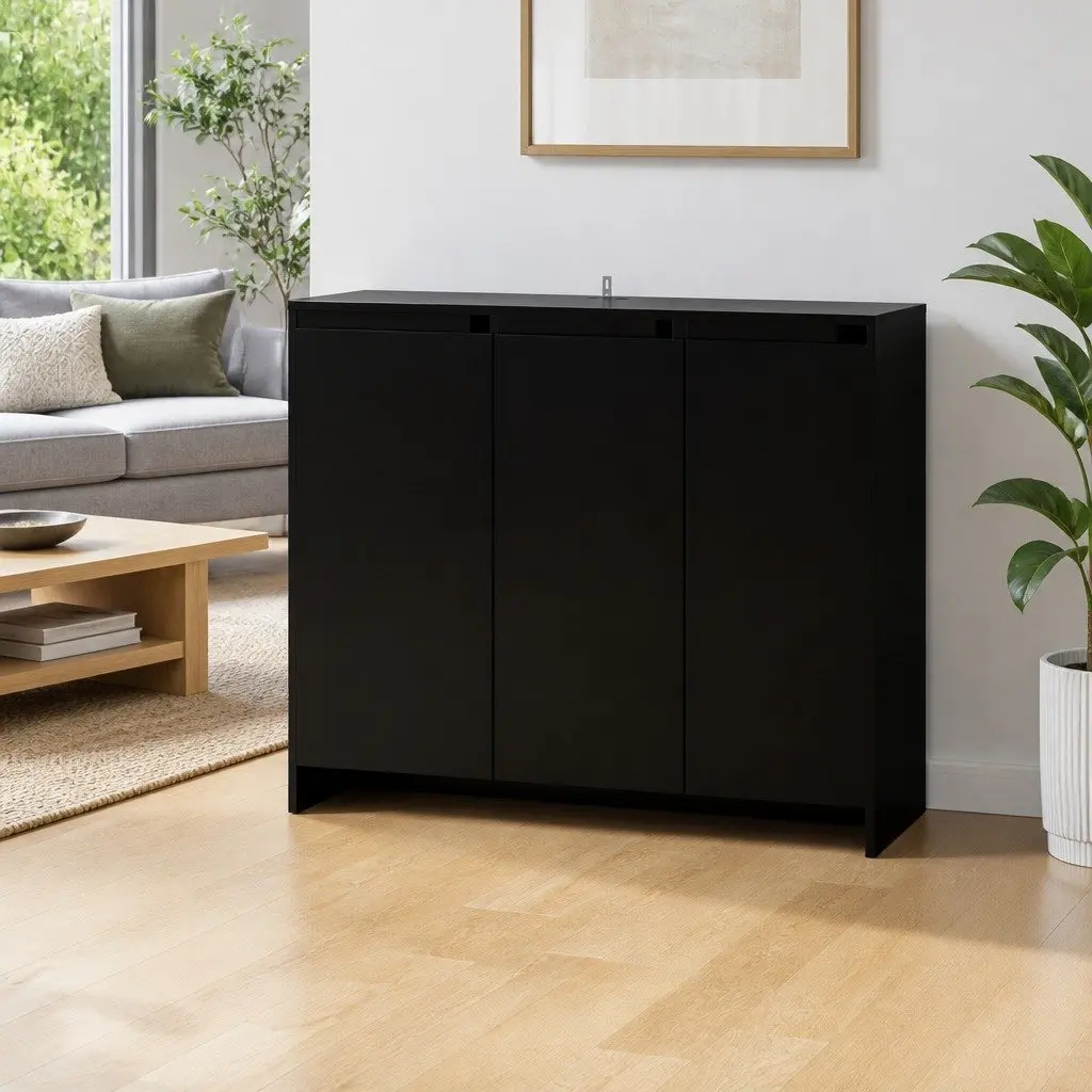 Sideboard Storage Cabinet 3 Door Black Buffet Furniture Engineered Wood Display
