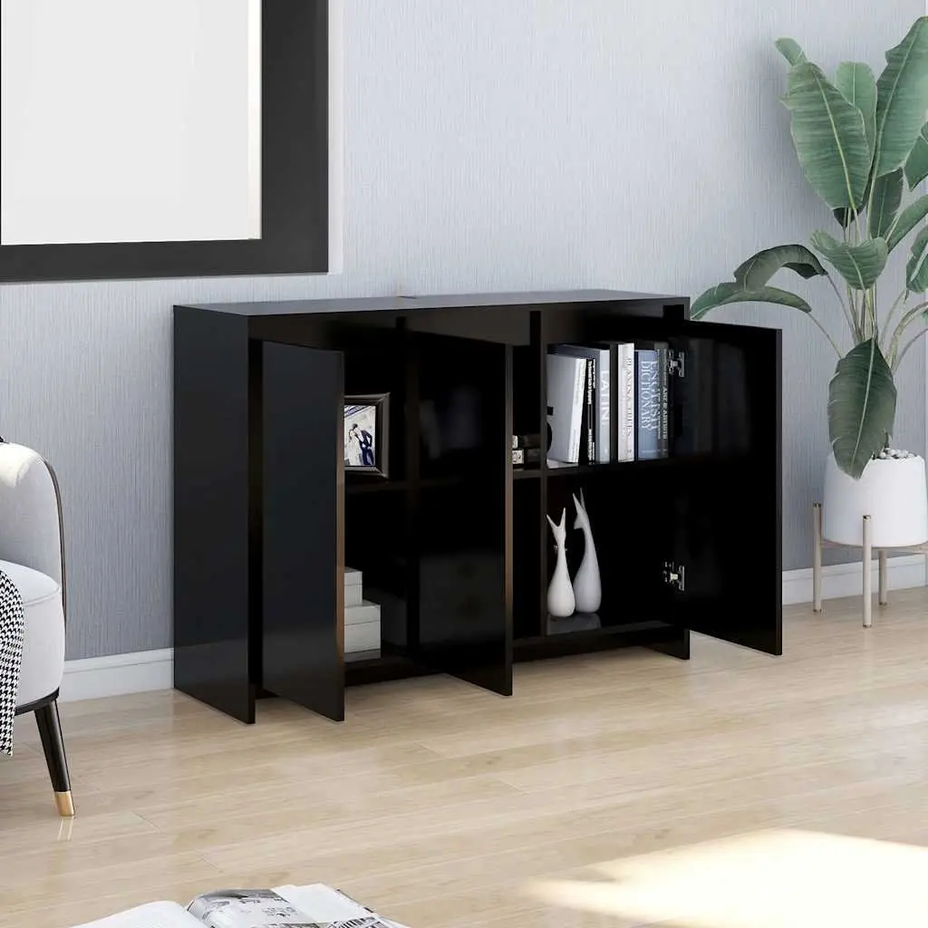 Sideboard Storage Cabinet 3 Door Black Buffet Furniture Engineered Wood Display