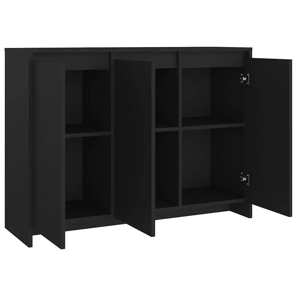 Sideboard Storage Cabinet 3 Door Black Buffet Furniture Engineered Wood Display